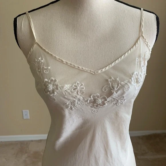 Vintage Y2K Backless 100% Silk Dress Mesh Bodice Beaded Silk Dress - Picture 6 of 16